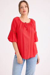 Kolu Lastikli Önü Bağlamalı Keten Bluz - 21