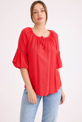 Kolu Lastikli Önü Bağlamalı Keten Bluz - 21