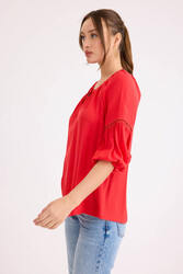 Kolu Lastikli Önü Bağlamalı Keten Bluz - 24