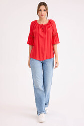 Kolu Lastikli Önü Bağlamalı Keten Bluz - 20