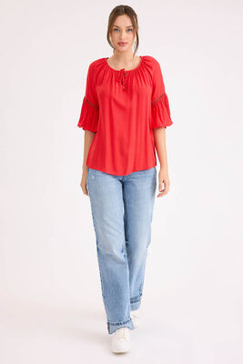 Kolu Lastikli Önü Bağlamalı Keten Bluz - 20