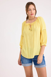 Kolu Lastikli Önü Bağlamalı Keten Bluz - 27