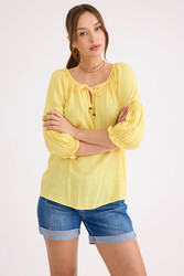 Kolu Lastikli Önü Bağlamalı Keten Bluz - 25