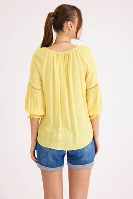 Kolu Lastikli Önü Bağlamalı Keten Bluz - 29