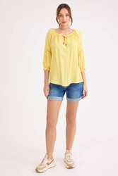 Kolu Lastikli Önü Bağlamalı Keten Bluz - 26