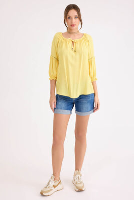 Kolu Lastikli Önü Bağlamalı Keten Bluz - 26