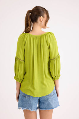 Kolu Lastikli Önü Bağlamalı Keten Bluz - 38