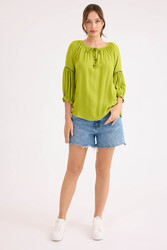 Kolu Lastikli Önü Bağlamalı Keten Bluz - 36