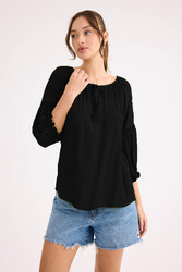 Kolu Lastikli Önü Bağlamalı Keten Bluz - 41