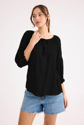 Kolu Lastikli Önü Bağlamalı Keten Bluz - 41