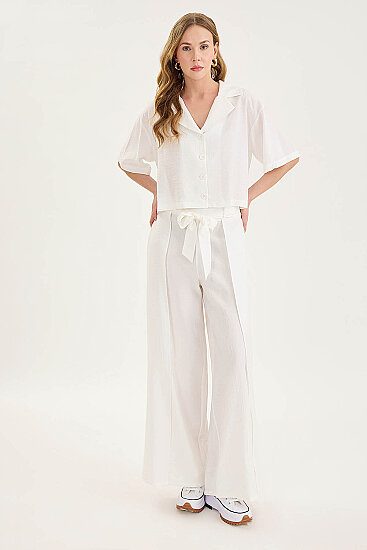 Krinkıl Kumaş Kısa Kol Crop Gömlek - 2