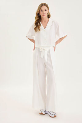 Krinkıl Kumaş Kısa Kol Crop Gömlek (1)