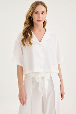 Krinkıl Kumaş Kısa Kol Crop Gömlek