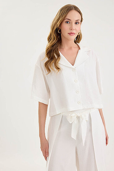 Krinkıl Kumaş Kısa Kol Crop Gömlek - 6