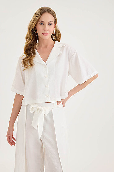 Krinkıl Kumaş Kısa Kol Crop Gömlek - 7