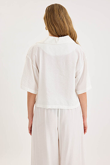 Krinkıl Kumaş Kısa Kol Crop Gömlek - 4