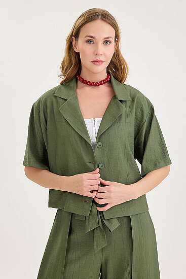 Krinkıl Kumaş Kısa Kol Crop Gömlek - 8