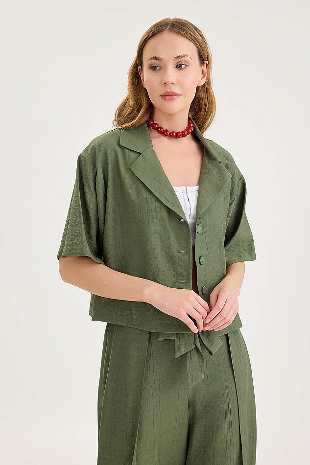 Krinkıl Kumaş Kısa Kol Crop Gömlek - 10