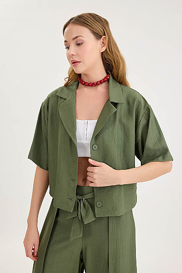 Krinkıl Kumaş Kısa Kol Crop Gömlek - 11