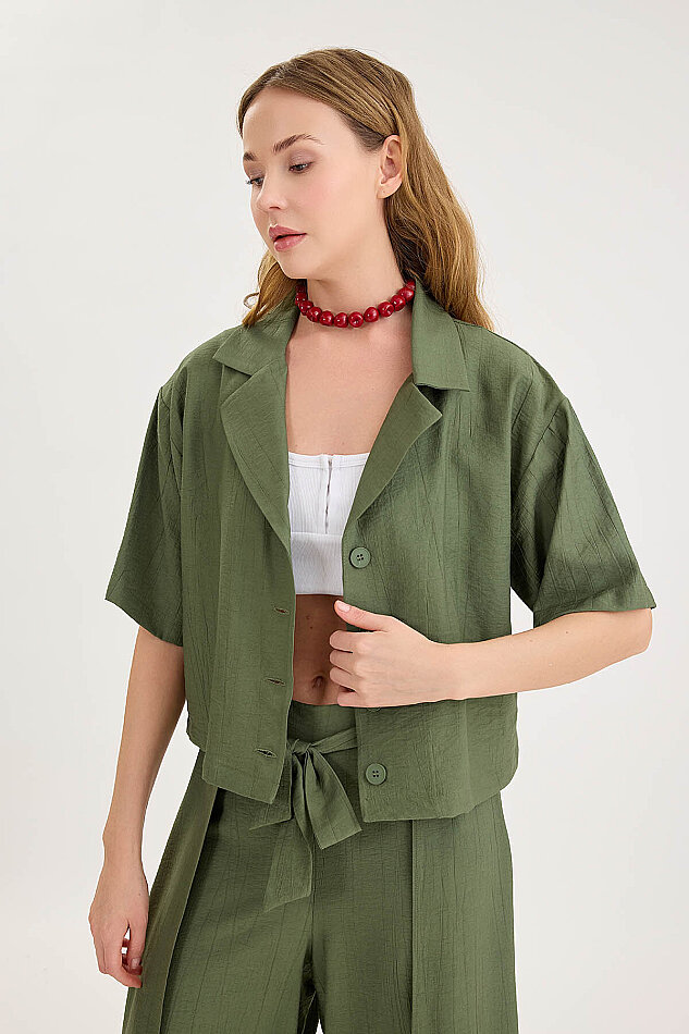 Krinkıl Kumaş Kısa Kol Crop Gömlek - 11