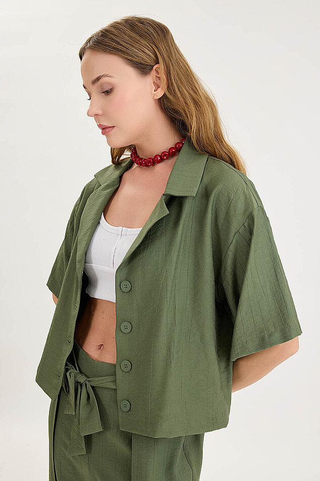 Krinkıl Kumaş Kısa Kol Crop Gömlek - 13