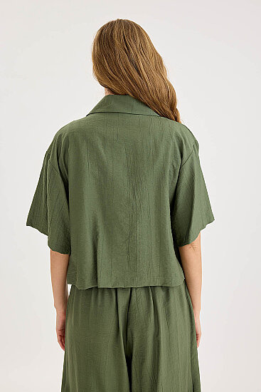 Krinkıl Kumaş Kısa Kol Crop Gömlek - 12