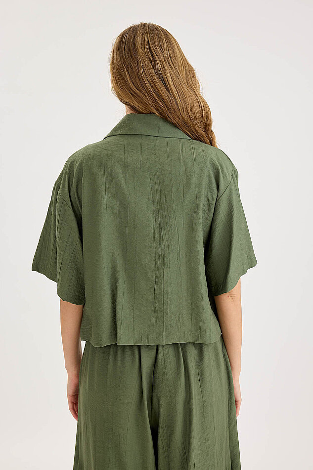 Krinkıl Kumaş Kısa Kol Crop Gömlek - 12