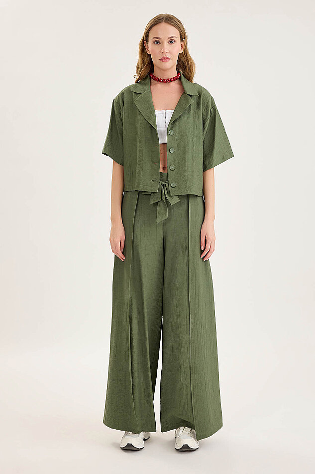 Krinkıl Kumaş Kısa Kol Crop Gömlek - 9