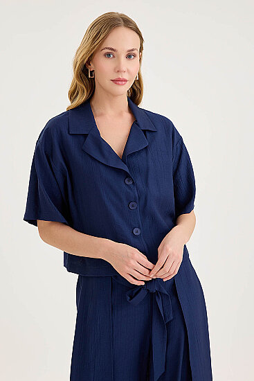 Krinkıl Kumaş Kısa Kol Crop Gömlek - 14