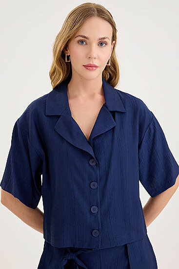 Krinkıl Kumaş Kısa Kol Crop Gömlek - 16