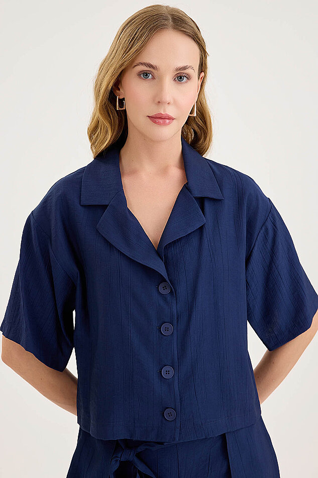 Krinkıl Kumaş Kısa Kol Crop Gömlek - 16