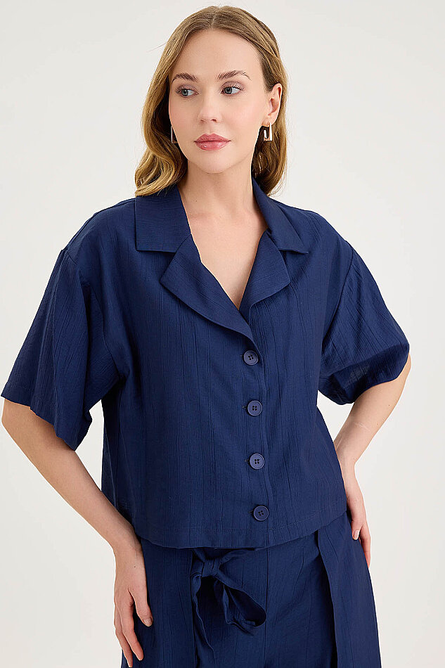 Krinkıl Kumaş Kısa Kol Crop Gömlek - 17