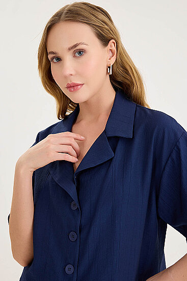 Krinkıl Kumaş Kısa Kol Crop Gömlek - 19