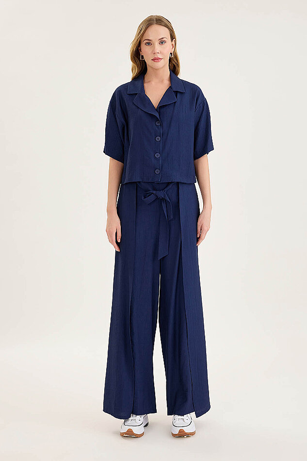 Krinkıl Kumaş Kısa Kol Crop Gömlek - 15