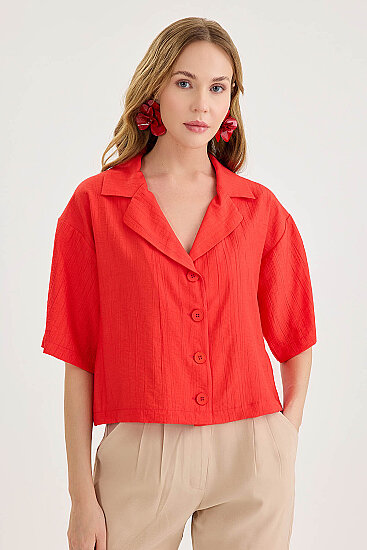 Krinkıl Kumaş Kısa Kol Crop Gömlek - 20