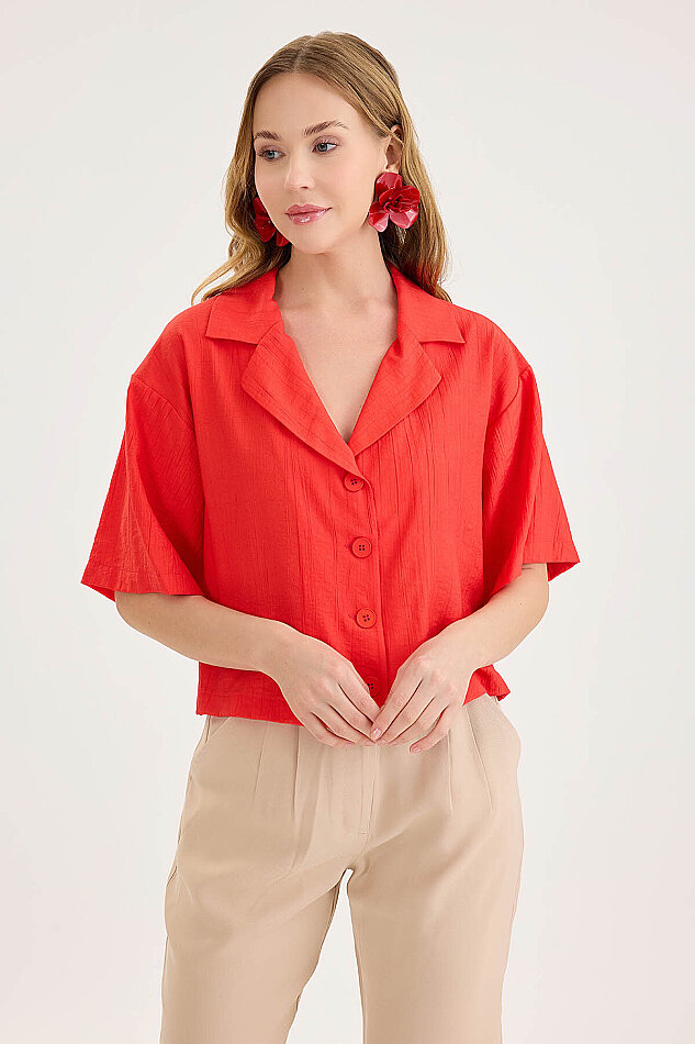 Krinkıl Kumaş Kısa Kol Crop Gömlek - 22