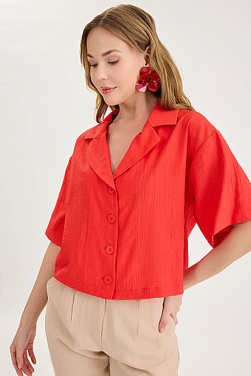 Krinkıl Kumaş Kısa Kol Crop Gömlek - 23