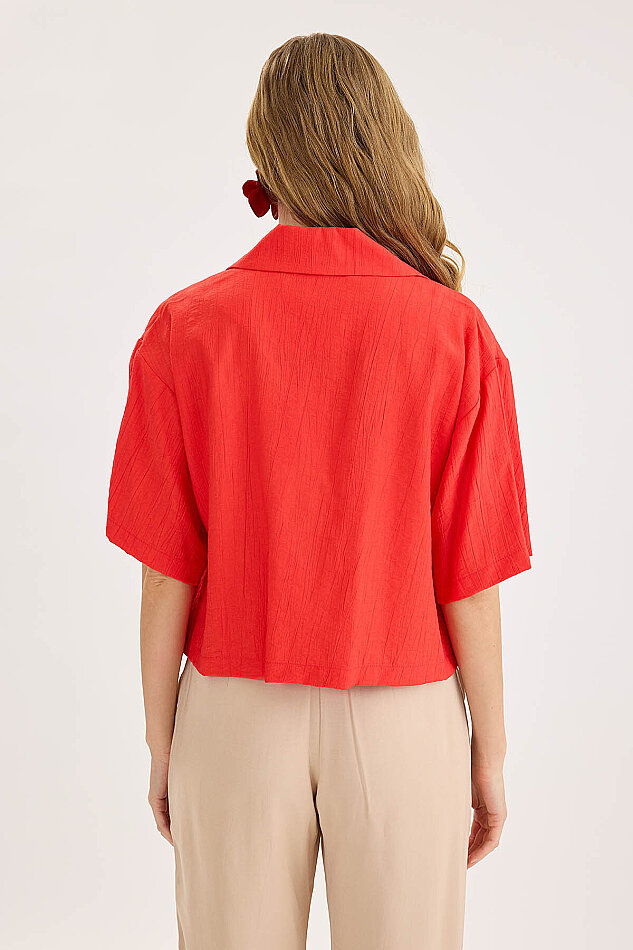 Krinkıl Kumaş Kısa Kol Crop Gömlek - 24