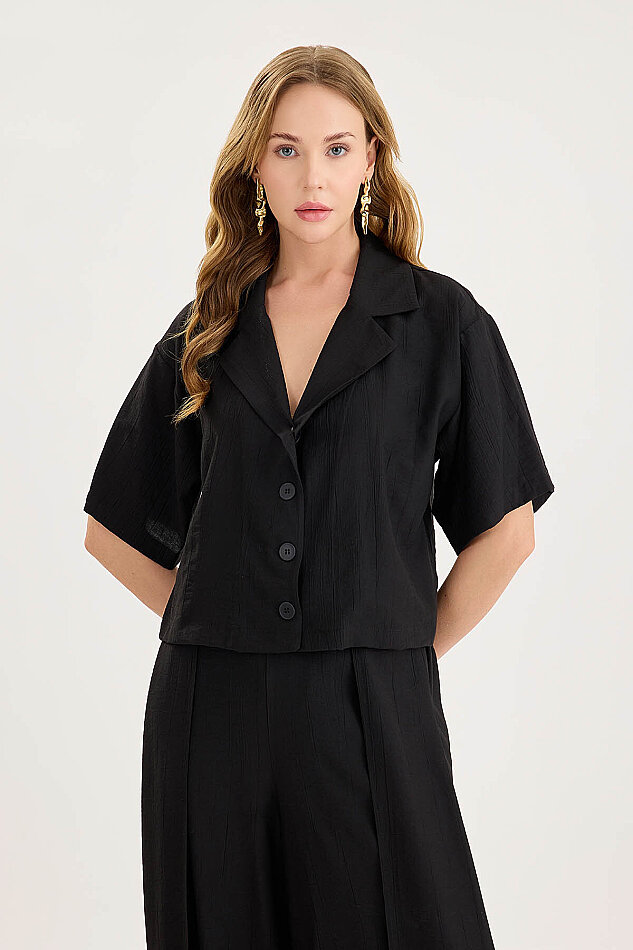 Krinkıl Kumaş Kısa Kol Crop Gömlek - 26