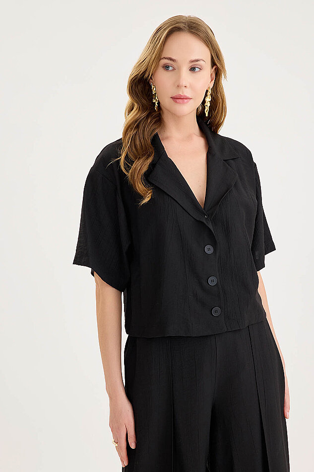 Krinkıl Kumaş Kısa Kol Crop Gömlek - 27