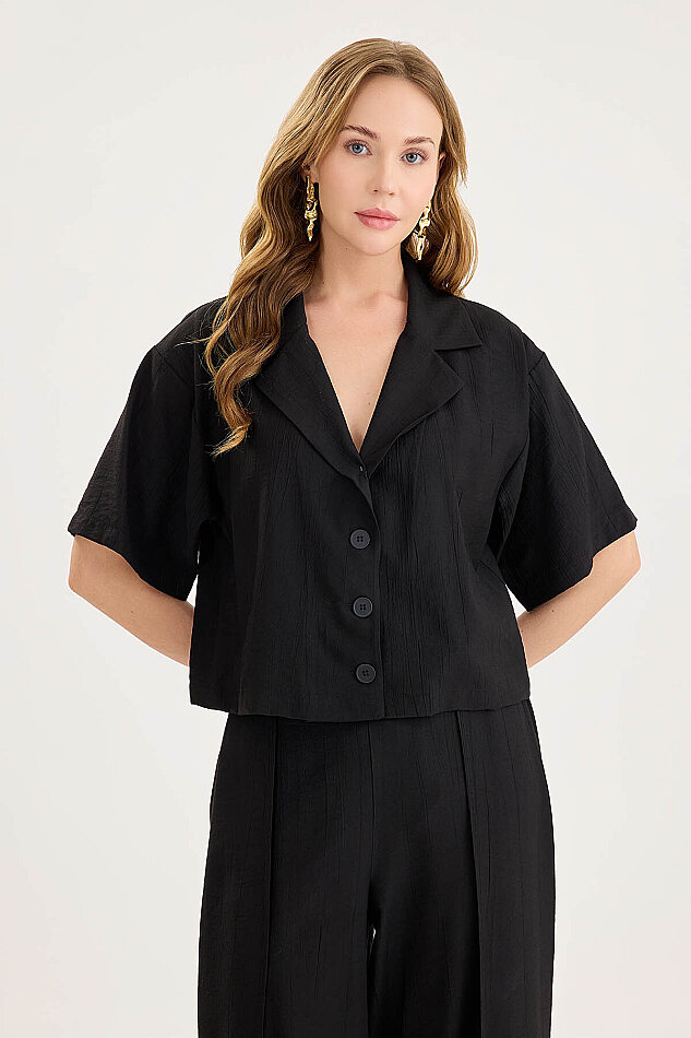 Krinkıl Kumaş Kısa Kol Crop Gömlek - 28