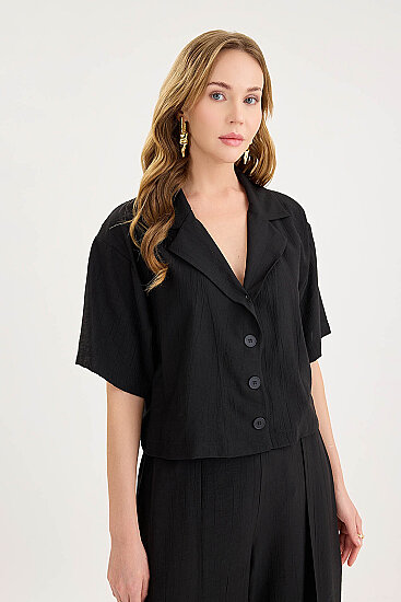 Krinkıl Kumaş Kısa Kol Crop Gömlek - 29