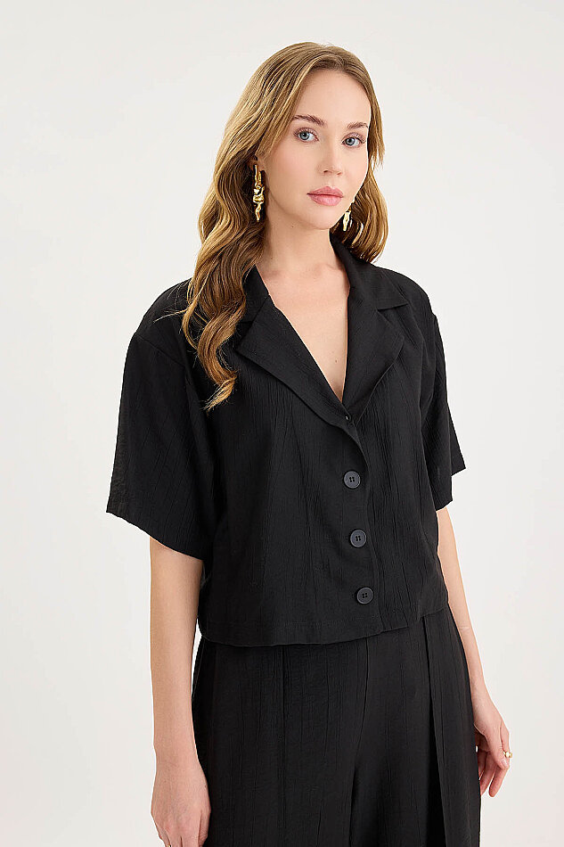 Krinkıl Kumaş Kısa Kol Crop Gömlek - 29