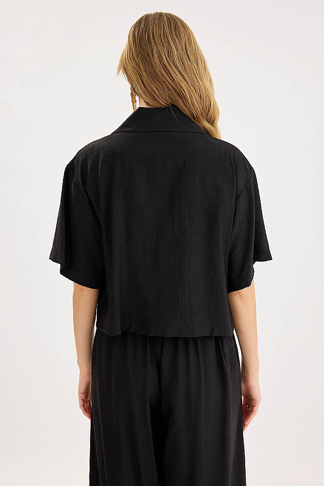 Krinkıl Kumaş Kısa Kol Crop Gömlek - 30