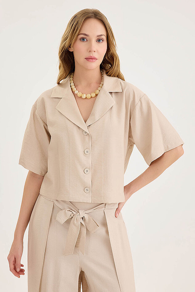 Krinkıl Kumaş Kısa Kol Crop Gömlek - 31