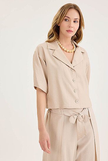 Krinkıl Kumaş Kısa Kol Crop Gömlek - 33