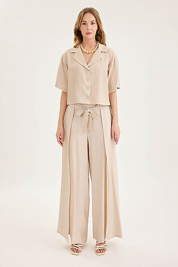 Krinkıl Kumaş Kısa Kol Crop Gömlek - 32