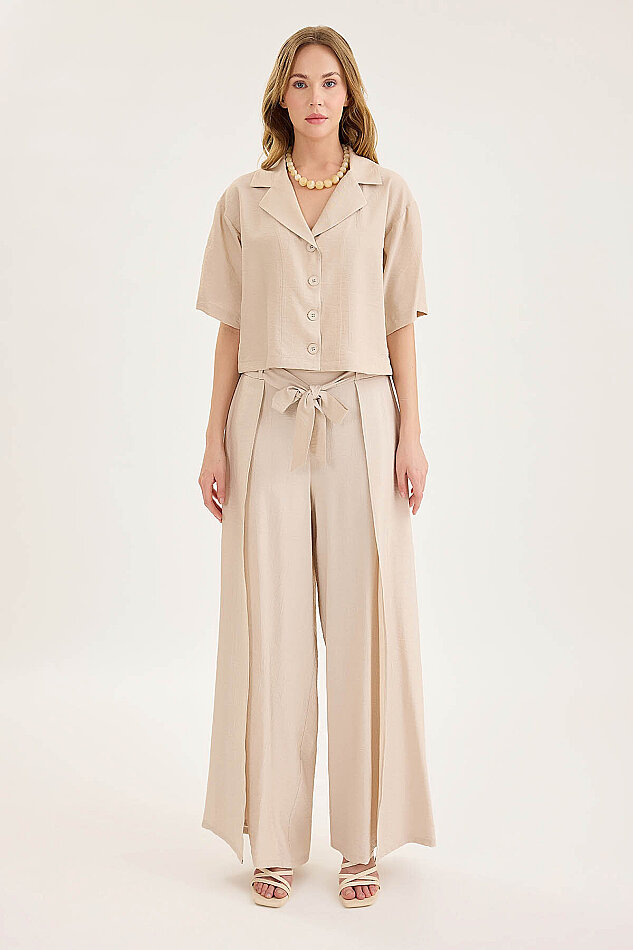 Krinkıl Kumaş Kısa Kol Crop Gömlek - 32