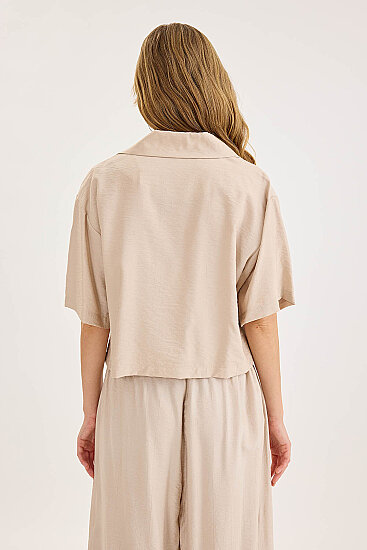 Krinkıl Kumaş Kısa Kol Crop Gömlek - 35