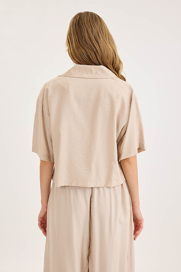 Krinkıl Kumaş Kısa Kol Crop Gömlek - 35